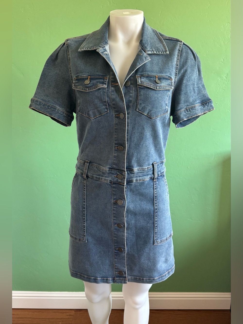 Habitual Denim Button-Down Mini Short Sleeve Dress Sz Medium